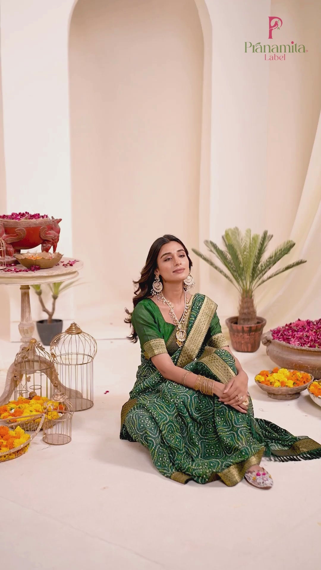 Green Bandhani Georgette Saree